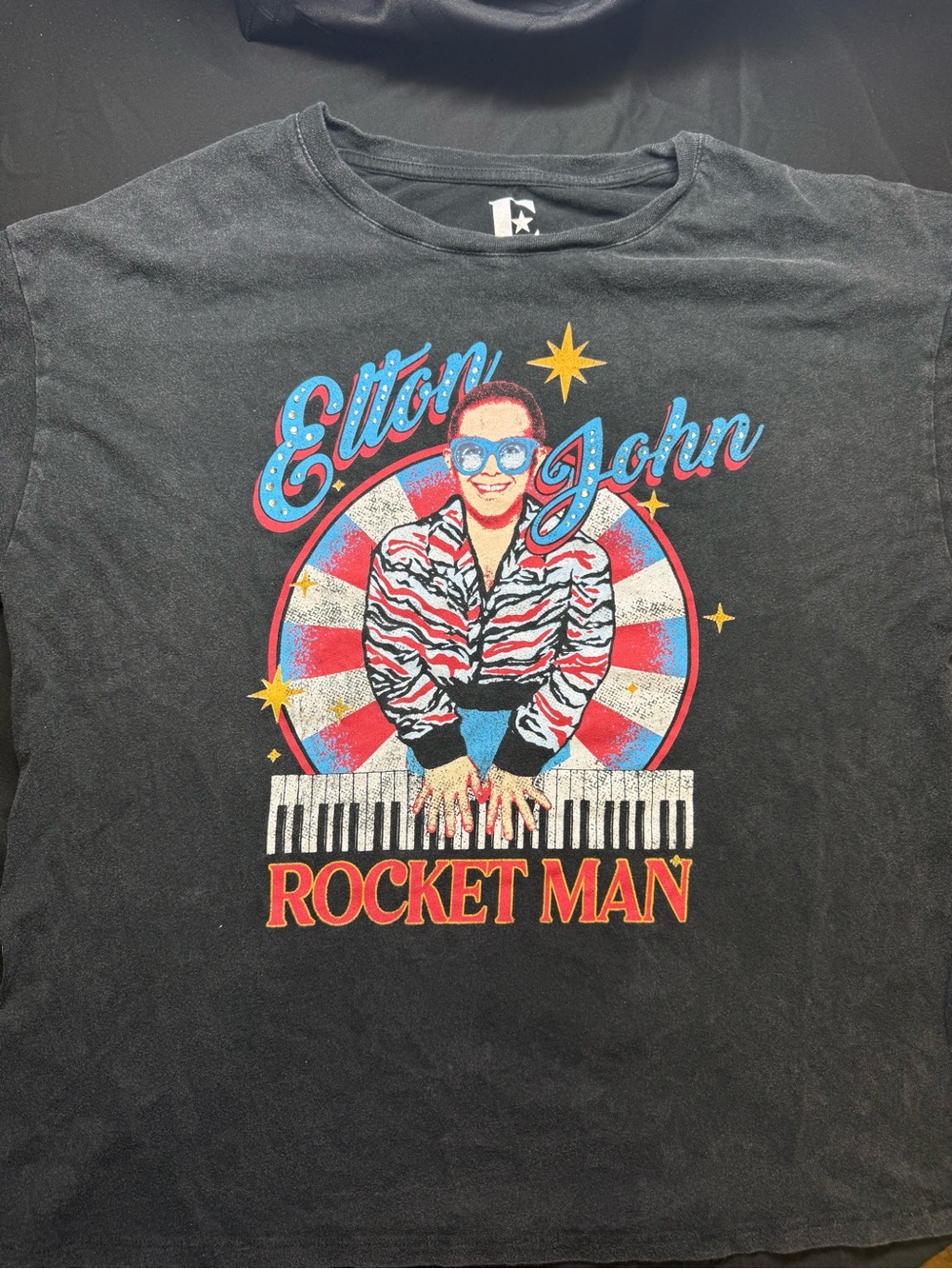 Elton John Rocket Man Graphic Tee - Black (XL)